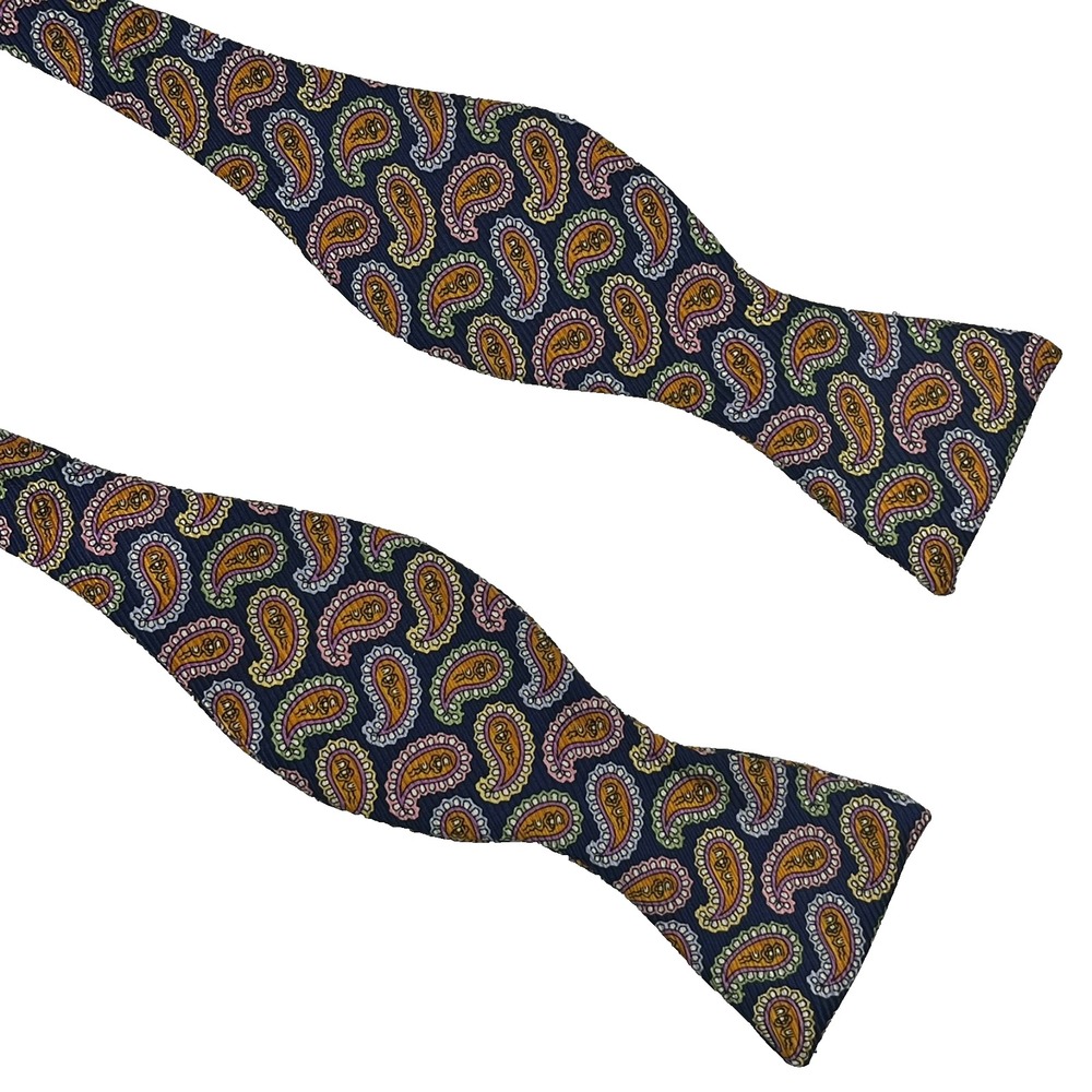 Robert Talbott Best Of Class Repp Silk Mens Bow‎ Tie Navy Colorful Paisley 2.5"